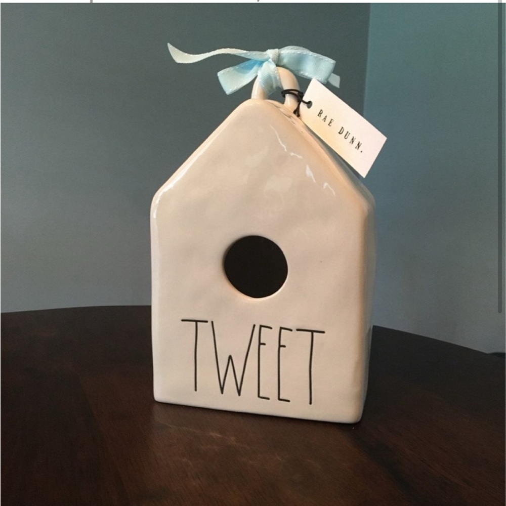Rae Dunn Cream Birdhouse with Blue Ribbon